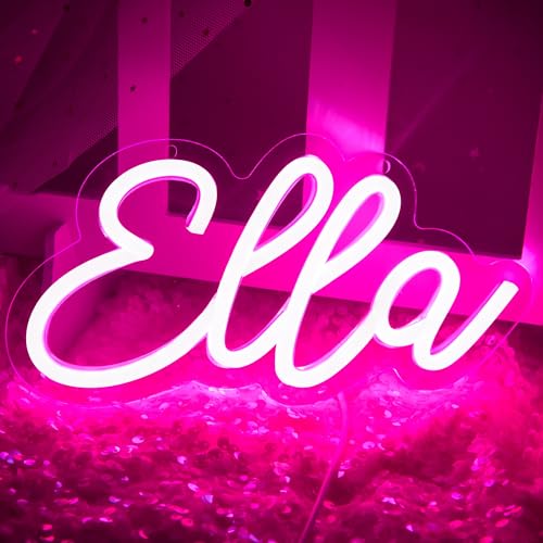 ATTNEON Ella Name Neon Sign for Wall Decor,LED Ella Name Neon Light for Kids Bedroom,Birthday Party Decoration,Neon Sign Ella for Wall Decor,Ella Birthday Decor for Girs,Size 9 * 4.7 inch(JTLD016-8)
