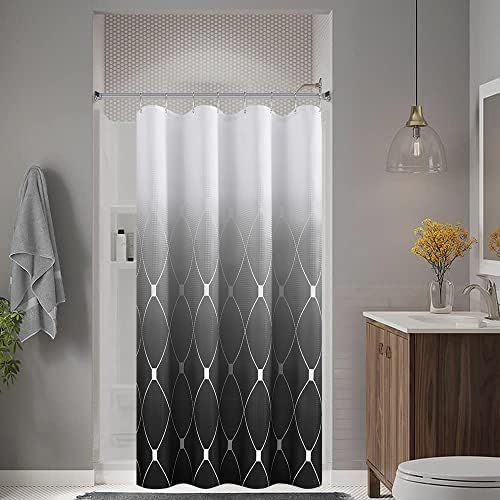 Small Stall Barn Door Shower Curtain 42x72 Inch, Black and White Waterproof Waffle Weave Narrow Size Half Shower Curtains for Bathroom with Hooks
