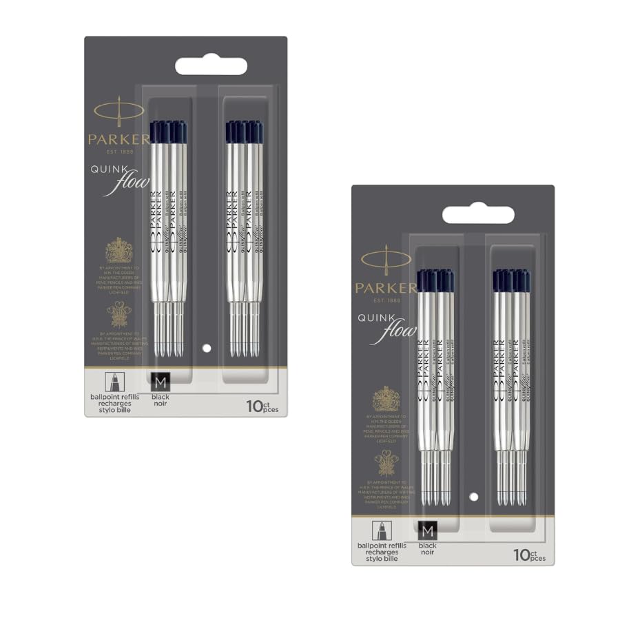 Parker 2 recharges pour stylo à bille encre noire Quinkflow à pointe moyenne