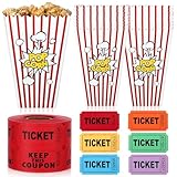 Resurhang 3000 Raffle Tickets with 72 Popcorn Container Box Movie Night Party Supplies Decorations Admission Tickets for Movie Party Supplies Burger Joint Events Fundraisers and Prizes