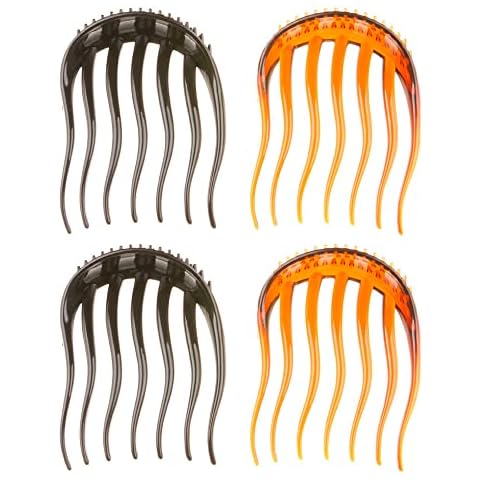Pleenild 4 Pcs Ponytail Fluffy Hair Comb Plastic Donut Hair Comb Fashion Hair Styling Insert Comb for Women Girls, Brown,Black Cover