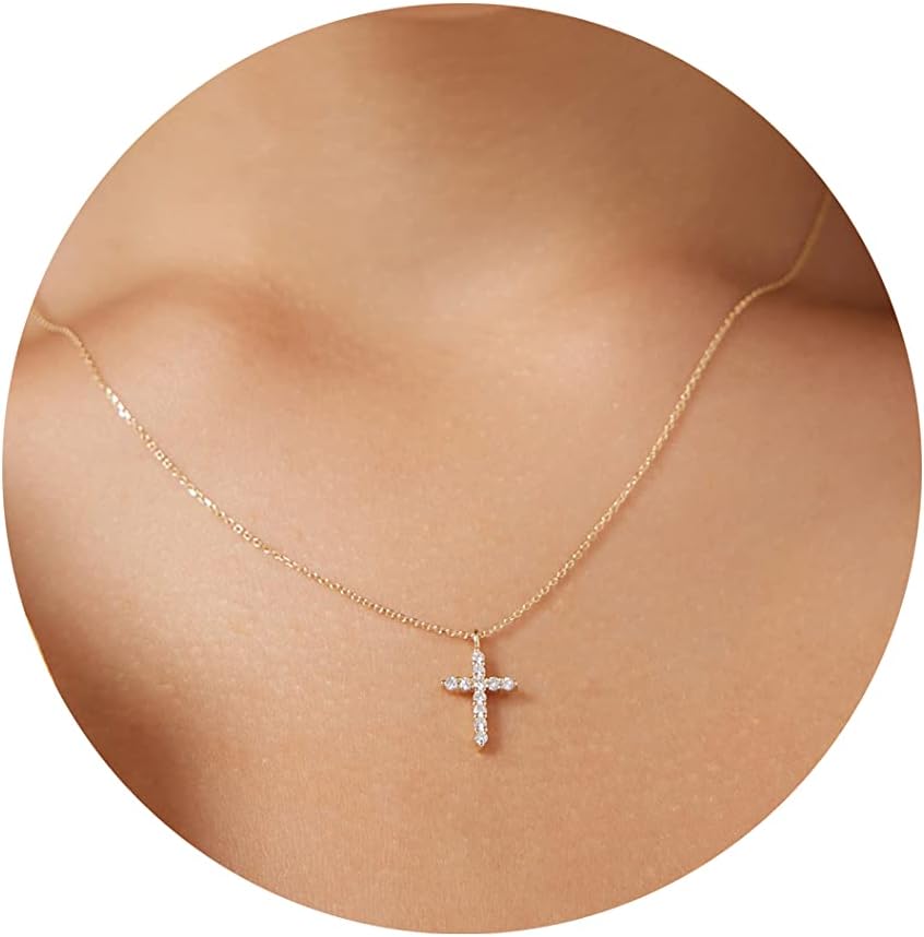 5-cz gold cross necklace