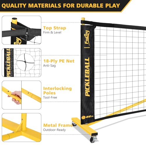 Fostoy Portable Pickleball Net Set with Wheels, 22 FT & Half Court 11 FT - image 4