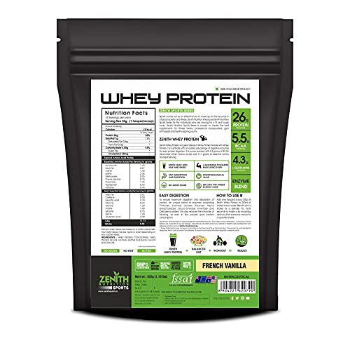 Image of Zenith Nutrition Whey Protein with Enzymes for Digestion | 26g protein (French Vanilla, 525gms)