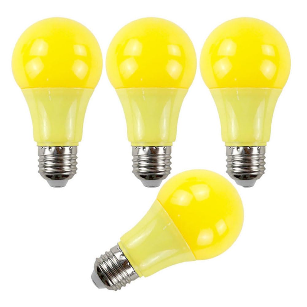Porch Light Bulb,60 Watt Equivalent,9W A60 LED Bulbs for Halloween Christmas Party Bar Decoration and Home Lighting,Colored Light Bulb with E27 Base,Non-Dimmable,4 Pack (Yellow)