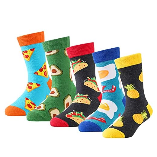 BISOUSOX Calcetines de Algodón para Niño - Divertidos y Cómodos con Estampado de Comida - Respirable Deportivos para Año Nuevo
