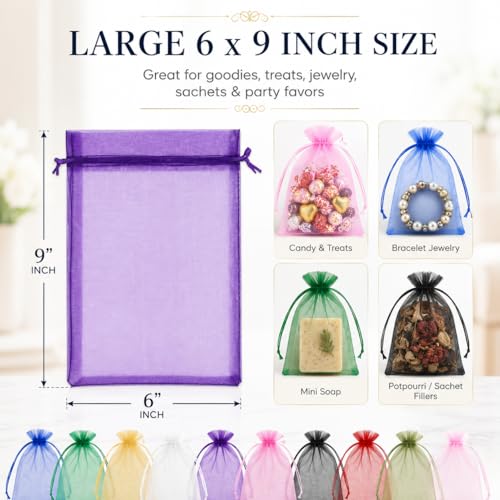 Image of Hopttreely 50PCS Organza Bags, 6x9 Mixed Color Large Gift Bags Mesh Bag Drawstring for Goodie Candy Jewelry Sachet Mother's Day Wedding Party Favor Treats Gifts