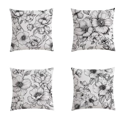 Housse coussin 70x70cm aspect lin avec impression fleur double face - 2