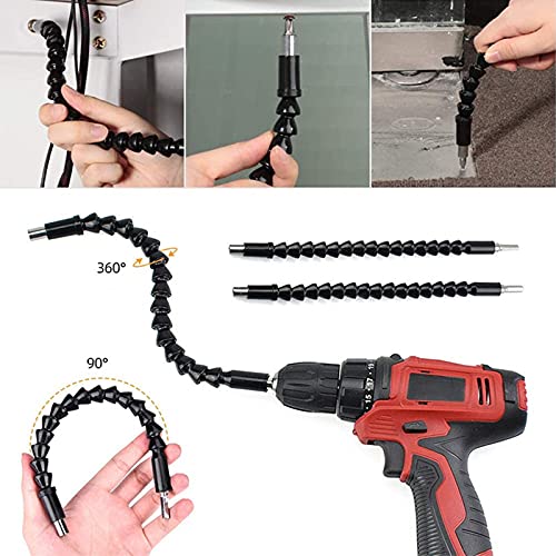 Tysun Flexible Drill Bit Extension Set, Bendable Drill Bit Extension + 105° Right Angle Drill Adapter + 3 Pcs 1/4" 3/8" 1/2" Universal Socket Adapter + 3 Pcs 1/4 Hex Shank Drill Bit Holder #TOP3