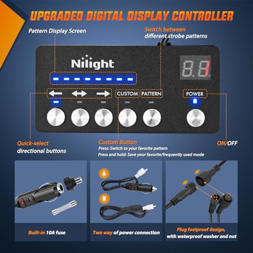 Image of Nilight 8PCS Led Strobe Lights with Controller 12V 24V Sync Red White | Emergency Hazard Warning Light 12 24 LED Surface Mount for Vehicle Car Truck RV ATV