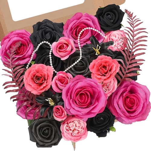 Serwalin 2PSC Artificial Flowers Black Pink Fake Wedding Flowers Silk