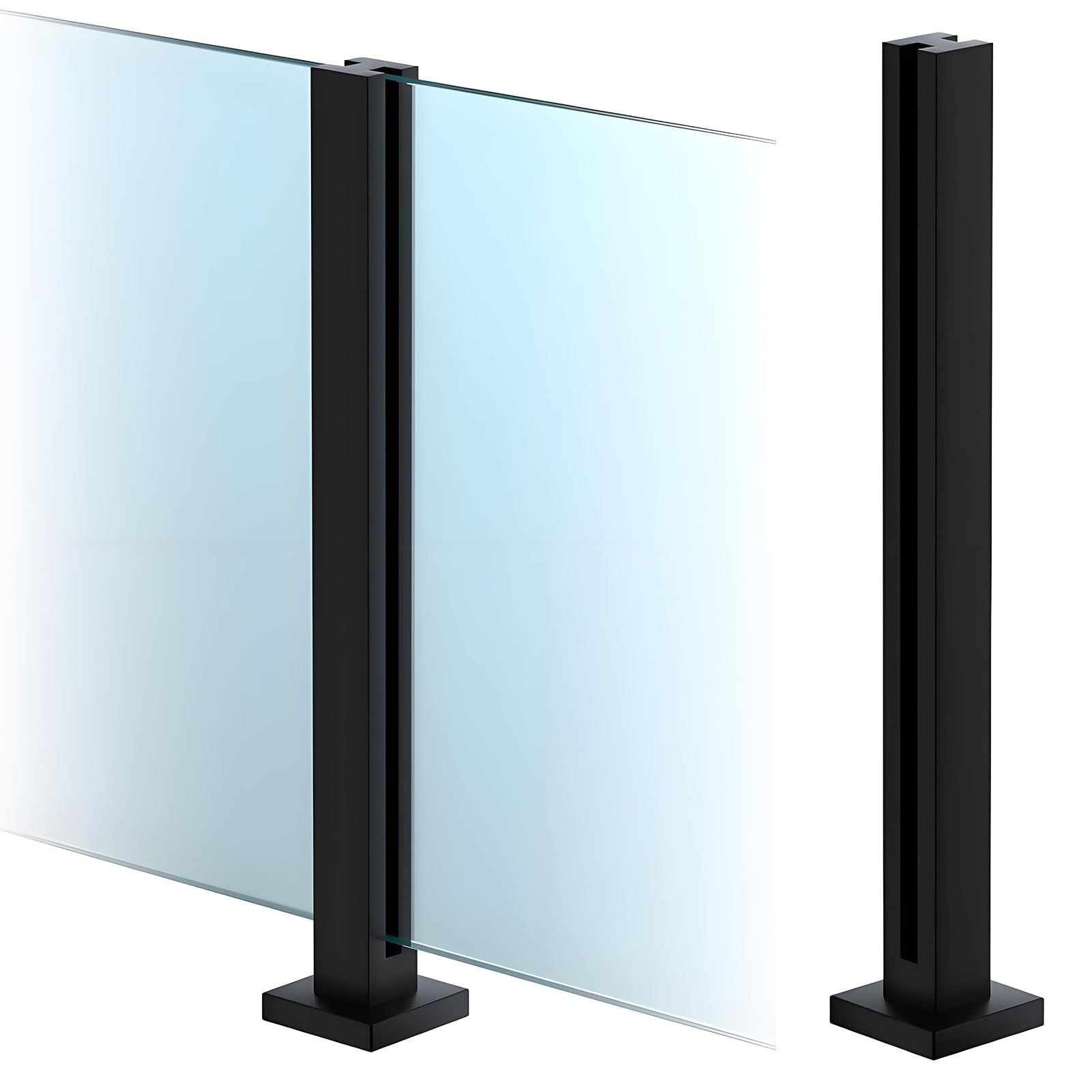 Square Glass Railing Posts, Tall 24in-59in, Black Stainless Steel Balustrade Post for Outdoor Balcony/Lofts/Deck, Glass Thickness 8-12mm(Mid Post,51.2in/130cm)