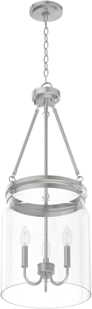 Hunter - Devon Park 3-Light Brushed Nickel, Medium Size Pendant Light, Dimmable, Rustic Style, Cylinder Shaped, for Bedrooms, Kitchens, Dining, Living Rooms - 19154