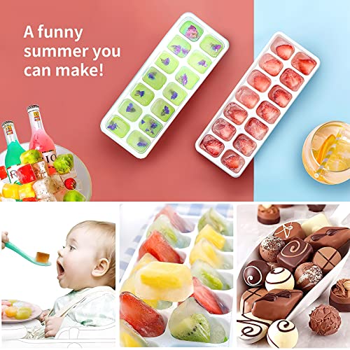 Image of Ice Cube Trays 4 Pack, Airabc Silicone Ice Cube Trays with Removable Lid, Easy-Release Flexible 14-cube Ice Trays, LFGB Certified and BPA Free, Stackable Ice Trays with Covers for Cocktail, Freezer