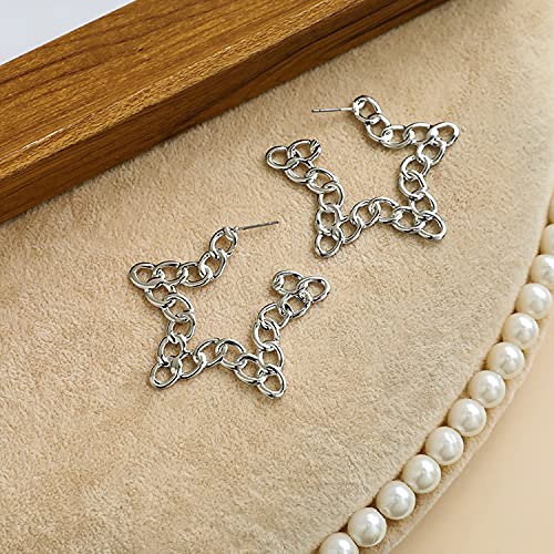 Image of Young & Forever Valentine Gift Stainless Steel Curb Chain Hoop Earrings for Women Big Hoop Dangle Earring for Women Star Earrings Thin Geometric Hoop Earrings