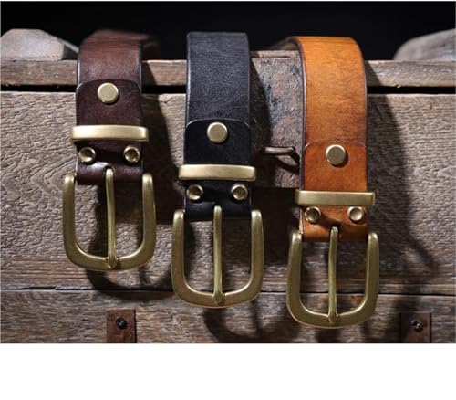 Ceinture rétro homme en cuir épais véritable kaki ajustable 130cm