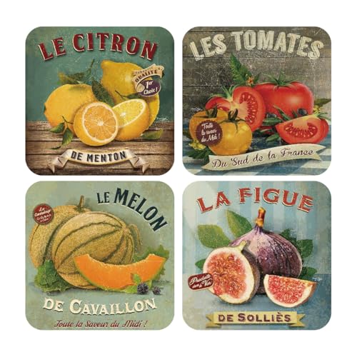 Lot de 4 - Set de Table Vintage Plastique 30x30cm - Rétro Légume Fruit Sets de Table Lavable en PVC Cuir - Antidérapant - pour Salle à Manger Cuisine...