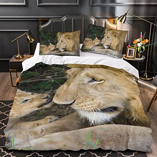 Housse de couette lion 3D microfibre抗褪色单人床品套件135*200 - 4