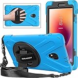 BRAECNstock Galaxy Tab A 8.0 2017 Case Full-Body Rugged Protective Case with 360 Degree Rotatable Hand Strap/Kickstand and Adjustable Shoulder Strap SM-T380/T385 for Kids Outdoor Workers (Sky Blue)