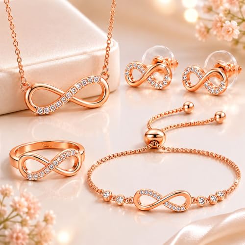 Image of Nilu's Collection Infinity Bracelet, Pendant, Ring and Earring set for Women | AD Stone | Anti Tarnish | Light Weight
