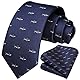 HISDERN Herren Navy blau Krawatten Haifisch Tiermuster Hochzeit Taschentuch Klassisch Business Krawatte und Einstecktuch Set