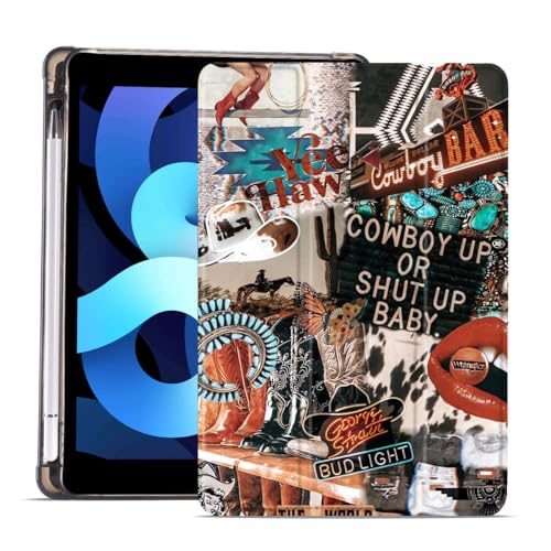 Coque iPad 9/8/7 génération motif cowboy étui souple pour les cours et le bureau