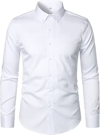HOOD CREW Mens Long Sleeve Button Down Shirt Slim Fit Casual Solid Dress Shirts
