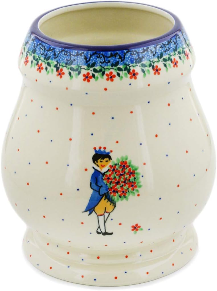 Polmedia Polish Pottery Vase UNIKAT - Charming Prince Pattern Handmade in Boleslawiec Poland by Ceramika Artystyczna + Certificate of Authenticity