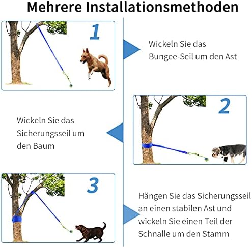 Outdoor Hanging Bungee Dog Toy, Retractable Interactive Tether Tug Dog Toy with 2 Chew Rope Toys for Small to Large Dogs - Best for Tug of War, Bite Training, Pull Exercise, Solo Play (blue)