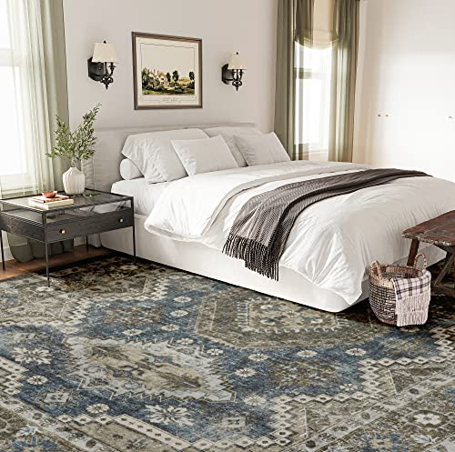 Rugland Backing Rugs For Living Room - Stain Resistant Washable, Anti Slip , Boho Vintage Tribal Area Rugs (Tpr07-Green, 5'X7') #TOP5