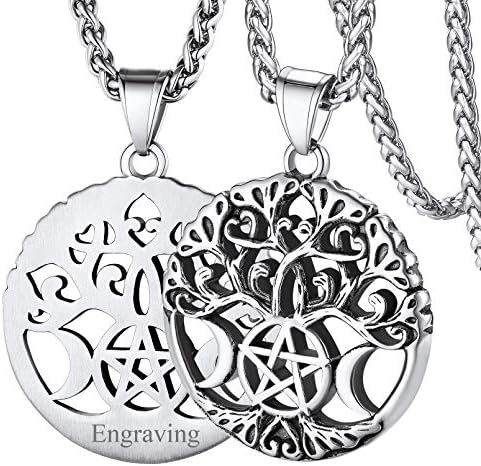 FaithHeart Celtic Moon Necklace Irish Jewellery Vintage Triple Moon/Tree of Life Pendant Stainless Steel/Gold/Black Plated, Pagan Gifts for Women Men