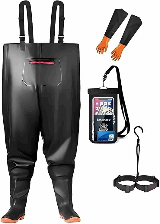 HoldOneLight Salopette da uomo in PVC impermeabile, per caccia e pesca, con cintura, leggere e traspiranti