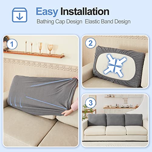 Weyond Large Backrest Cushion Covers Super Stretch Backrest Covers For 3 Cushion Couch Sofa, Couch Back Cushion Covers Back Sofa Cushion Covers Featuring With Chenille Yarn (3Pc, Grey) #TOP4