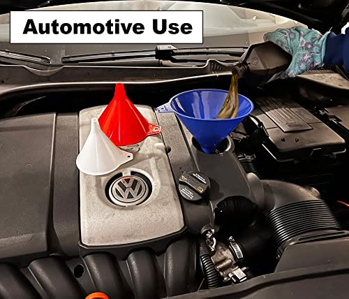 Karzone Plastic Funnel For Automotive Use - Kitchen Funnels For Filling Bottles, Jars, Containers Or Lab Use - Oil Funnel For Gas, Car Oil, Lubricants And Fluids (Colorful-3 Pack) #TOP4