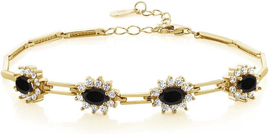 Gem Stone King 3-5 Cttw Oval Gemstone Birthstone 4-Stone Tennis Bracelet For Women | 18K Yellow Gold Plated Silver | Oval 6X4MM | 7 Inch with 1 Inch Extender