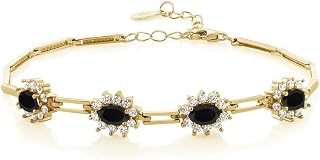 Gem Stone King 3-5 Cttw Oval Gemstone Birthstone 4-Stone Tennis Bracelet For Women | 18K Yellow Gold Plated Silver | Oval 6X4MM | 7 Inch with 1 Inch Extender