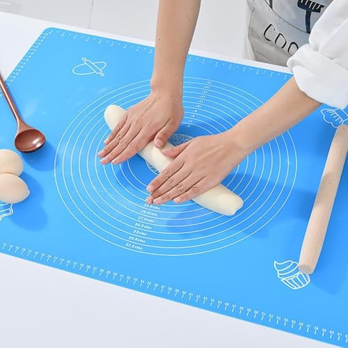 Image of Lukzer Baking Mat with Measurement Guides, Non Stick & Reusable Rolling Sheet for Dough Rolling Roti Chapati Pizza Fondant & Bread | BPA-Free Anti-Slip Waterproof Sheet 50 x 40 cm (Blue)