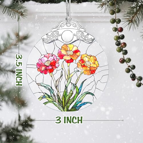 Christmas Ornaments: Stained Glass-Style January Birth Flower Ornament – Christmas Tree Decorations, Holiday Party Gifts, Mother's Day & Birthday Gifts for Women, Mom & Grandma | Birth Flower Gift by DUJITODOH - Used condition - Image 3