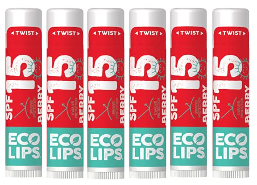 Eco Lips Classic Sport Broad Spectrum Sunscreen Lip Balm 6-Pack - Made in USA (Classic Berry SPF 15)