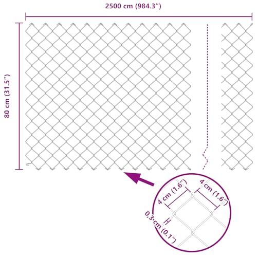 vidaXL Kettenzaun Gr&uuml;n 25 x 0,8 m Stahl, Garten und Terrasse, robuste UV-best&auml;ndige Materialien, Au&szlig;enzaun, sch&uuml;tzende Grenze f&uuml;r Gewerbe