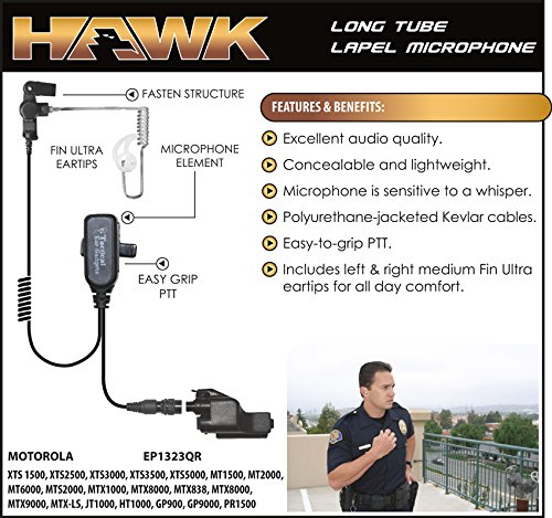 hawk lapel mic for motorola xts radios with ultra earmolds