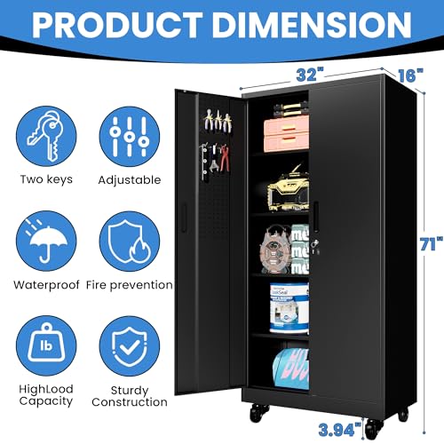 Image of Metal Storage Cabinet for Garage, Tool Cabinet, Utility Cabinet