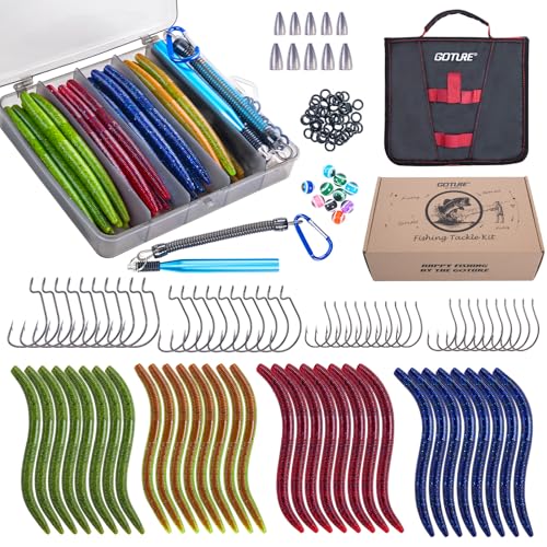 Goture Wacky Worm Fishing Lure Kit with Soft Plastics & Tools