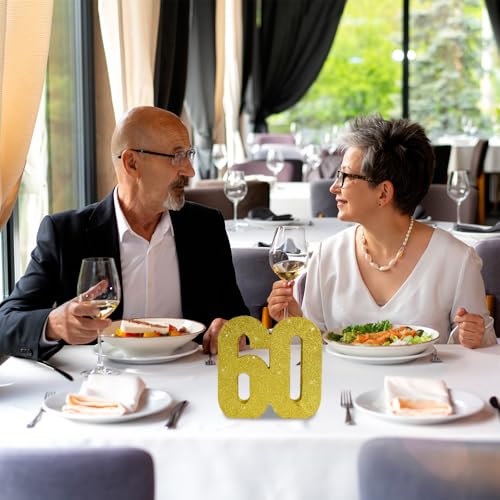 Image of TONIFUL 60th Birthday Decoration for Men and Women,60th Anniversary Decoration,Glod Glitter 60th Birthday Centerpieces for Party Decoration,Number 60 Centerpiece Table Decoration
