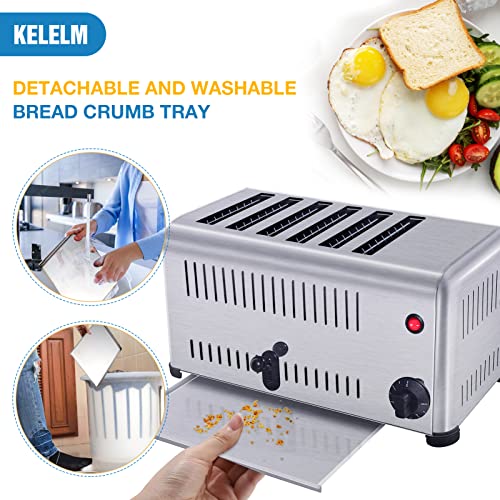 Kelelm 6 Slice Toaster Stainless Steel Electric Commercial Bread Toaster Bagel Toaster 6 Slot Wide Metal Toaster Countertop Toaster With Tongs For Restaurant House Use,110V 1680W #TOP5