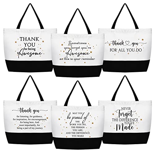 Image of 6 Pcs Thank You Canvas Bag Employee Appreciation Gift Reusable Grocery Bag Housekeeping Week Gift for Women Coworker