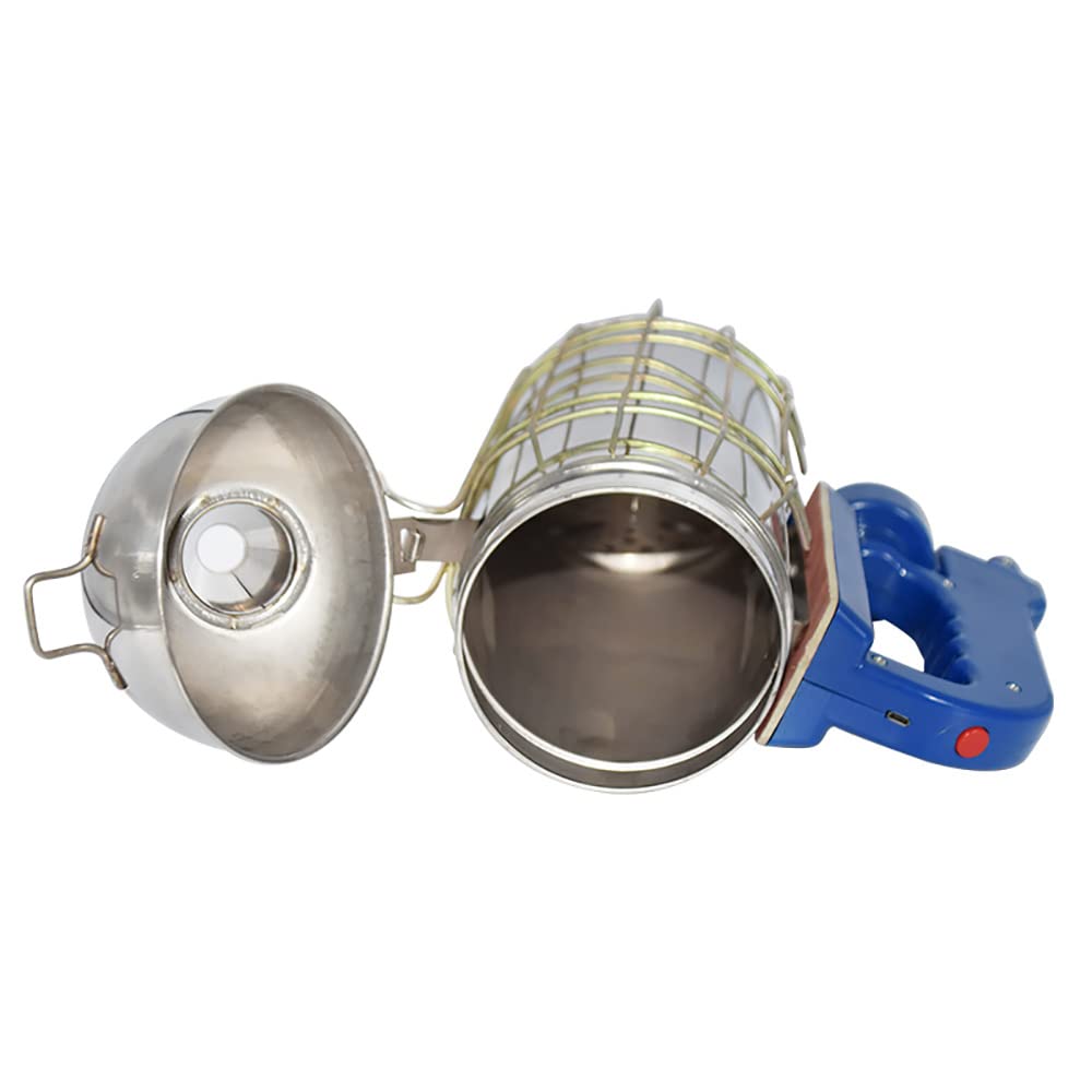 SagaSave Affumicatore elettrico per api, in acciaio inox, con scudo termico e gancio di montaggio, strumento per apicoltura (non fornito con batterie)