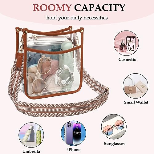 LOXOMU Clear Crossbody Bag Stadium Approved - Clear Purses for Women with Adjustable Strap Clear Shoulder Bag for Concerts4