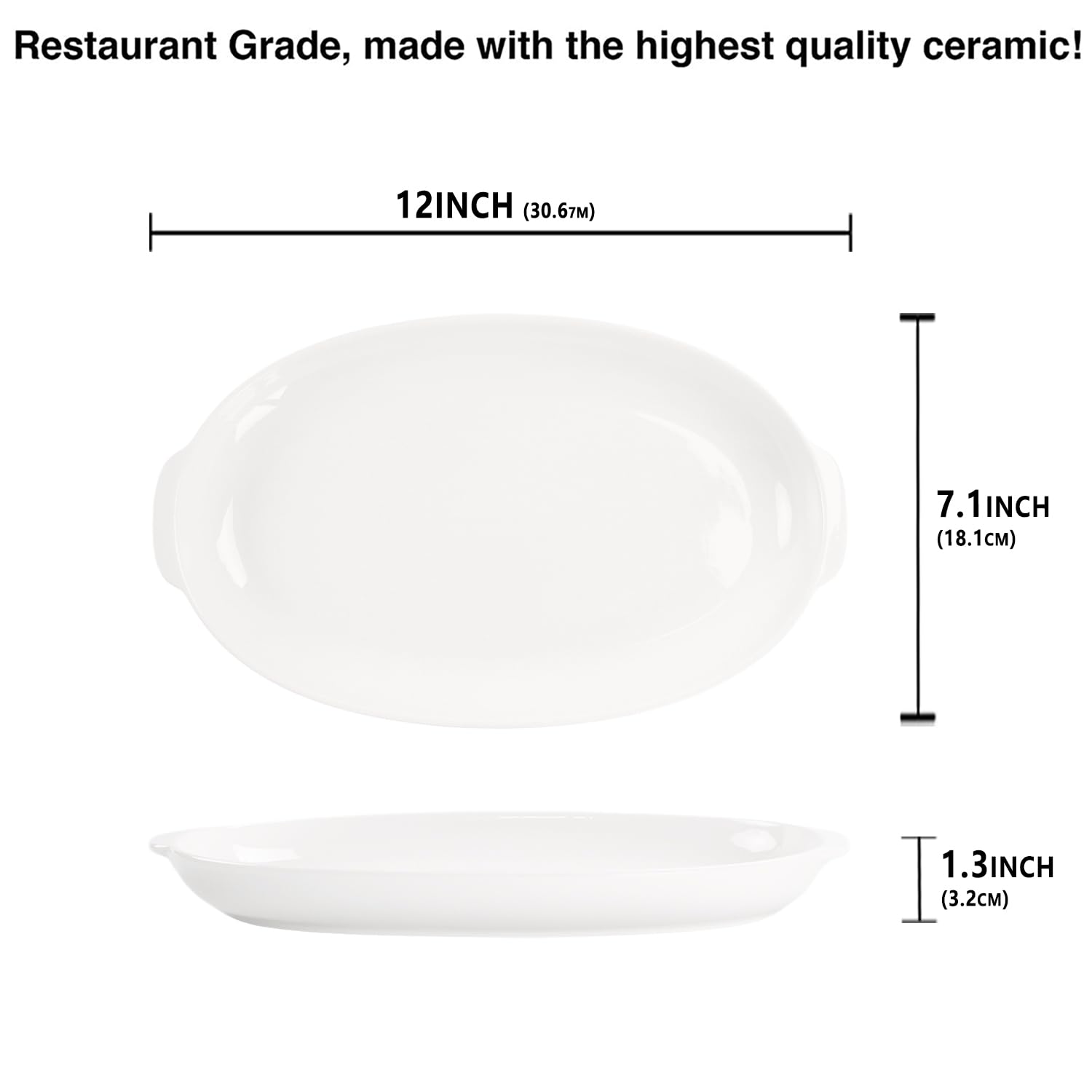 jinsongdafa 12 x 7.1 Inch Oval Au Gratin Baking Dishes, Set of 2, Porcelain Baking pan Oven Safe, Roasting Lasagna Pans, for Casserole Dish, Pie Plate, Baking, scalloped, potatoes, shepherds pie