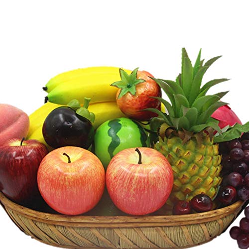 ADHG 13 Pcs Plastique Simulation Fruits Artificiels Ensemble Pastèque Pomme Orange Poire Citron Mangue Pêche Raisin Banane Décoratif Faux Fruits Décoration De La Maison Accessoires Cover